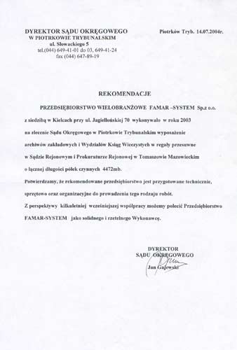 Famar System: Dyrektor S�du Okr�gowego w Piotrkowie Trybunalskim