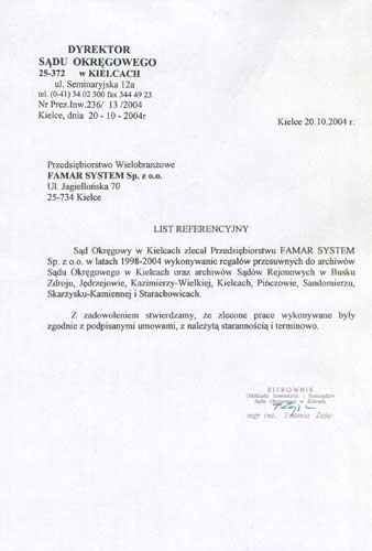 Famar System: Dyrektor S�du Okr�gowego w Kielcach